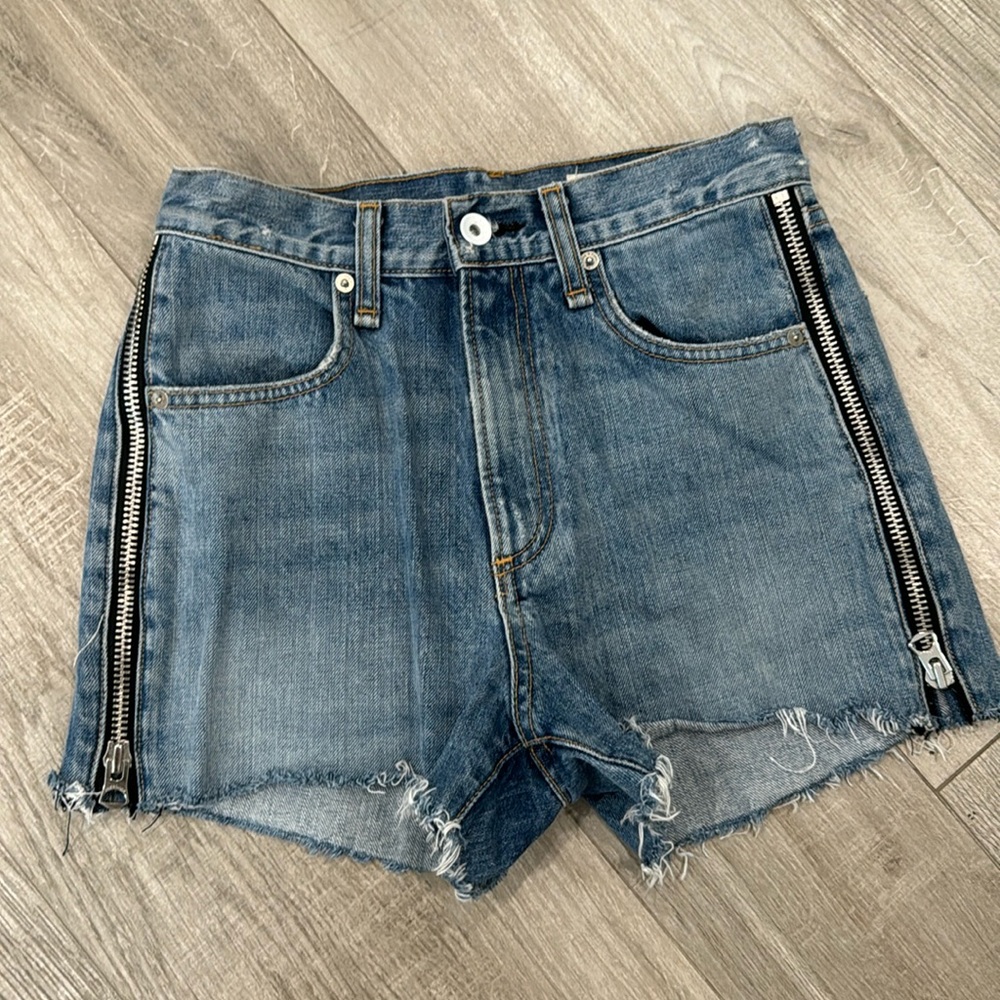 Rag & Bone Maya High Rise Denim Shorts Medium Wash Side Zipper Size 24